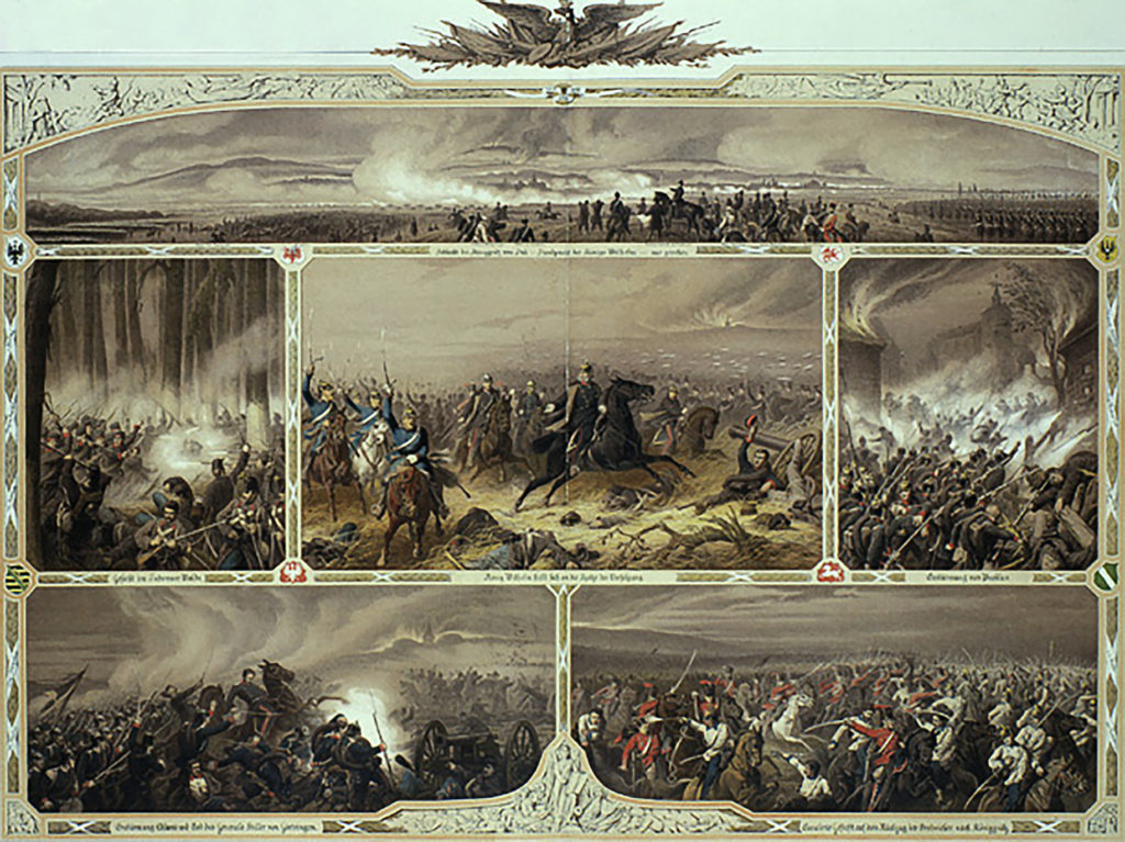 "Die Schlacht bei Königgrätz, am 3. Juli 1866"; Lithografie von Christian Sell, 1866. Original: Staatsbibliothek zu Berlin - Preussischer Kulturbesitz, Handschriftenabteilung / YB 20320 gr. Foto: Ruth Schacht