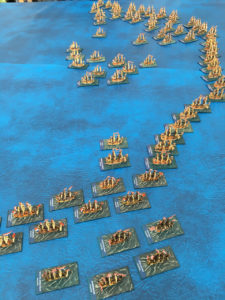 Beautiful Anglo-Dutch Wars ships seen sailing serenely at Partizan 2016, the result of a huge amount of collective effort by members of the Grimsby Wargames Club.