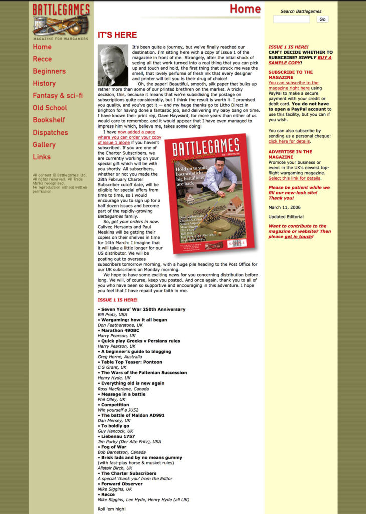 The Battlegames site in March 2006 when issue 1 or the magazine was launched.