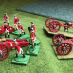 The Grenouissian guns in action (played on this occasion, it is true, by my beloved Prunklanders—never mind, I take it as a prompt to get more painted...) the limbers are Minifigs.