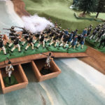 Borg infantry crossing the bridge getting a taste of Grenouissian iron as they are hit by rounds from the distant guns to the east. Unfortunately for Grenouisse, the casualties were insufficient to require a morale check.