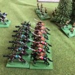 Crash! The first melee of the day as a squadron of chasseurs à cheval try their luck with the Borg hussars. It sways this way and that...